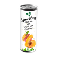 Meilleur prix Thé noir pétillant au jus de pêche du fournisseur OEM certifié HALAL à bas quantité minimale de commande 250ml canette de boisson gazeuse