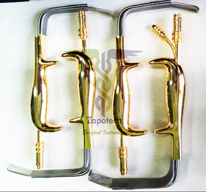 Retractor de pecho manual de acero inoxidable aprobado por la CE de Tebbetts con base de instrumento quirúrgico con mango dorado - Product Image 1