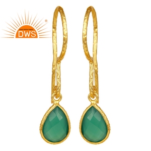 Boucles d'oreilles créoles en onyx vert plaqué or jaune en argent sterling certifié GIA cadeau de mariage à la mode bijoux pour femmes - Product Image 1