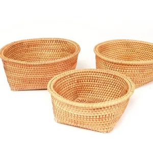 Rattan Storage Baskets for Shelves/Woven Recycle Paper Rope Bin Set 3/Storage Box for Makeup/Toys/Drawers/Bedroom Office Closet