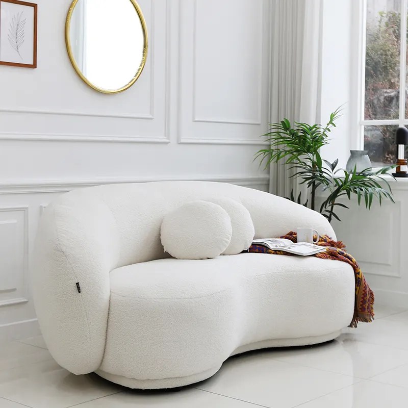 Vải Lông Cừu Cooing 3 Ghế Sofa Với Nệm Tròn Điểm Phòng Khách Nhà Khách Khách Sạn Nội Thất Phòng Khách Nội Thất _ Cl432