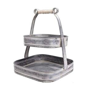 Plateau de service alimentaire rectangulaire en métal galvanisé argenté à 2 niveaux pour la décoration de la maison - Product Image 3