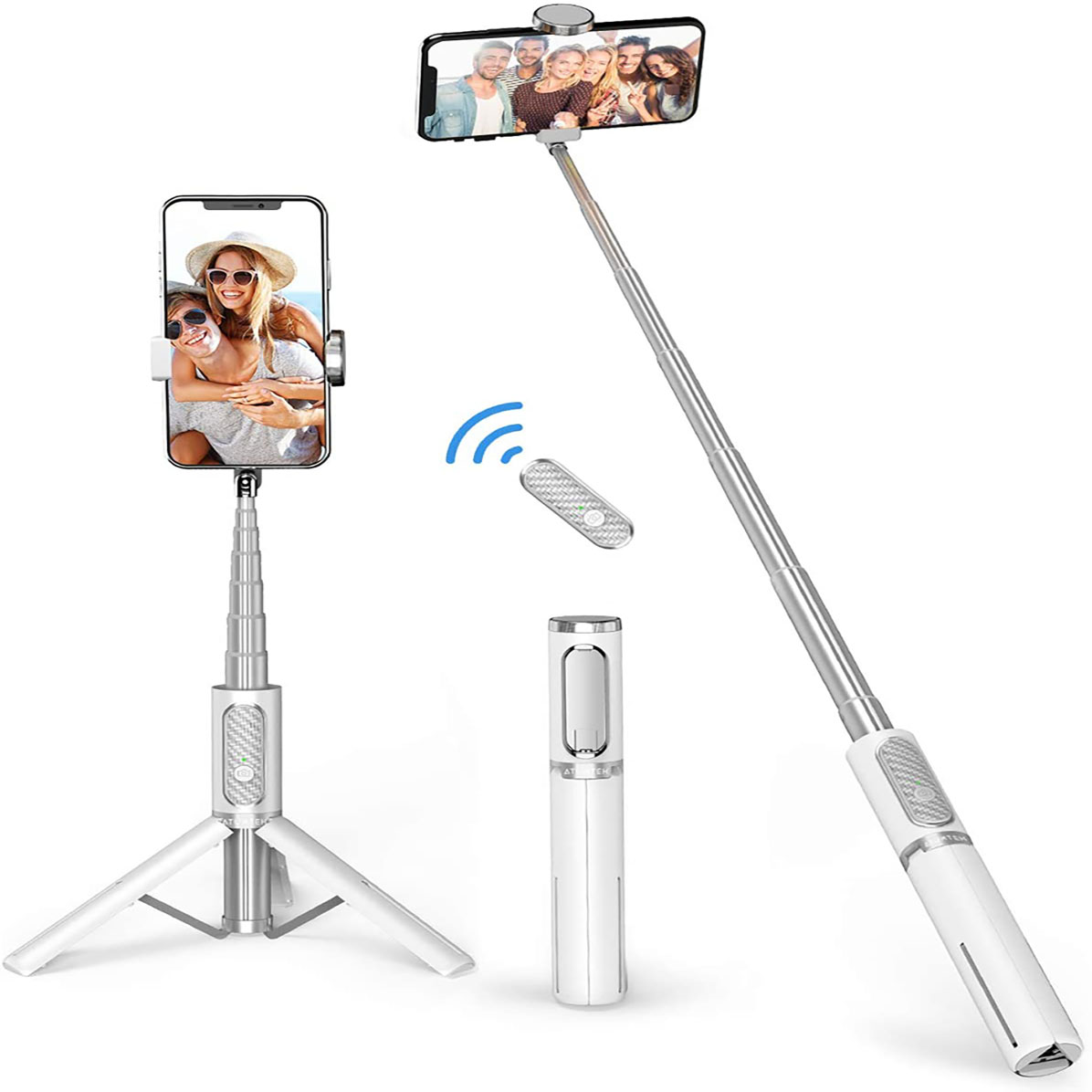 ATUMTEK Wireless Bluetooth Remote Control 3-in-1 Aluminum Bluetooth Selfie Stick for iPhone 11/11 Pro/XS Max/XS