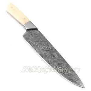 Juego de cuchillos de chef de cocina de Damasco modernos hechos a mano personalizados, hoja de acero inoxidable afilada, mango de hueso de camello, cubierta de Funda de cuero - Product Image 2