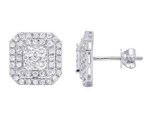 Belles boucles d'oreilles en forme de cluster de diamants ronds - Product Image 1