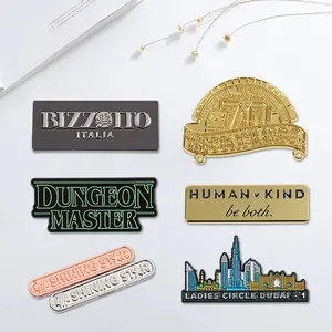 Custom Enamel Printed Metal Lettering Name Plate Brooch Badge Cross Design Metal Pins Shiny Gold Souvenir Name