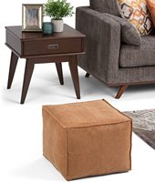 Pouf carré marocain - Cuir véritable de luxe - Marron Simpli Home Brody Pouf carré de style transitionnel en aspect vieilli