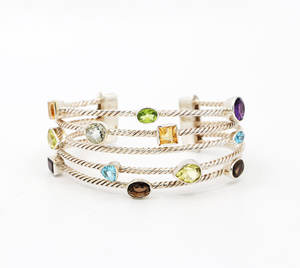 Pulseras hechas a mano de plata esterlina sólida 925 de cuarzo ahumado natural y piedras preciosas múltiples por el fabricante de joyas de memoria - Product Image 1