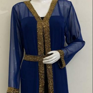 Robe Kaftan en mousseline de soie Abaya dubaï pour femmes, Cardigan ethnique de travail à la main, vêtements modeste, robe musulmane, Kimono, nouvelle mode - Product Image 2