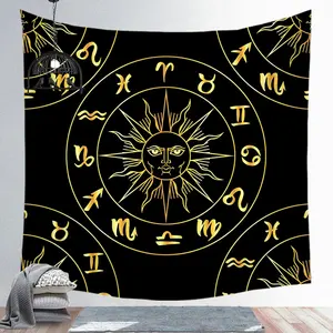 Mur noir et blanc suspendu soleil et lune tarot sorcellerie chakra zodiaque astrologie tapisserie vente en gros