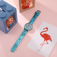 Montres pour garçons et filles avec bracelet en cuir noir à paillettes de diamant, logo personnalisé mignon, dessin animé