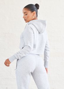 เฮเทอร์เสื้อครอปมีฮู้ดสำหรับผู้หญิงเสื้อครอปผ้าฝ้ายสีเทาเสื้อครอปสำหรับออกกำลังกายในยิม - Product Image 6