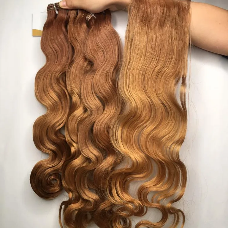 100% Vietnam Human Virgin Remy Hair Extensions Thick End Hand Tied Weft Double Drawn Handtied red 26" body wave
