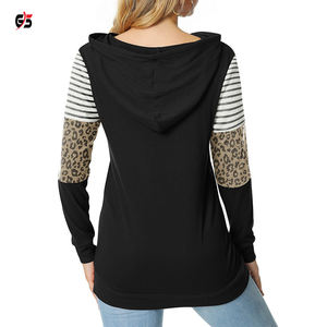 Sweat-shirt à capuche en tissu coton lourd pour femmes, Logo de marque personnalisé, manches longues, vêtements d'hiver OEM, Design léopard, élégant, - Product Image 6