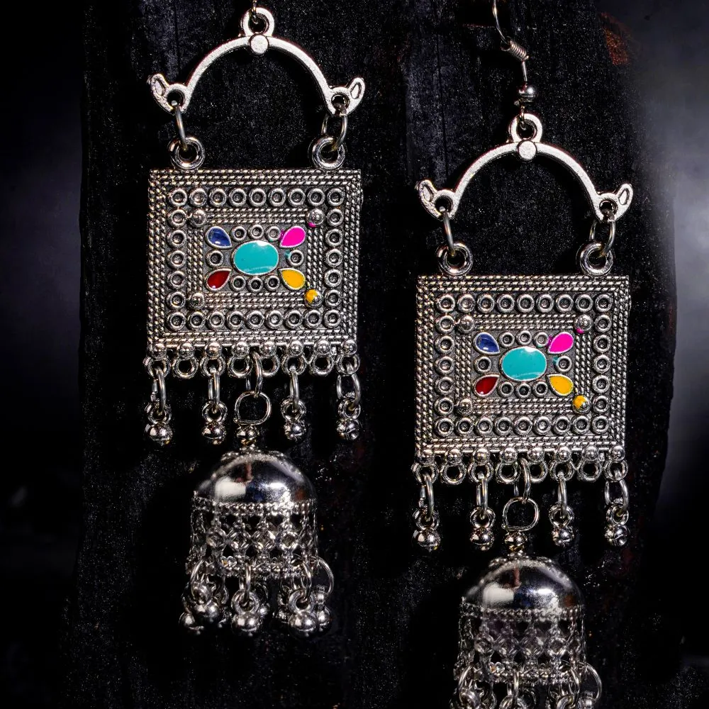 Indian Fashion New trend latest Oxidized Silver plated unique brass Dangle Earrings for women