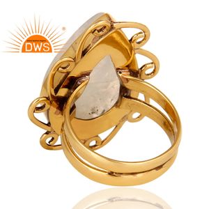 Pear Shape Rainbow <b>Moonstone</b> Ring Jewelry Wholesale Antique Fashion Gold Plated Brass Statement Ring Jewelry Manufacturer - Product Image 3