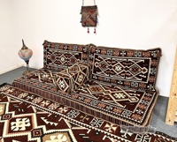 Canapé d'angle tissé mystique, style oriental du Moyen-Orient, ensemble de coussins marron, garnissage en mousse densité 22, amovible et lavable
