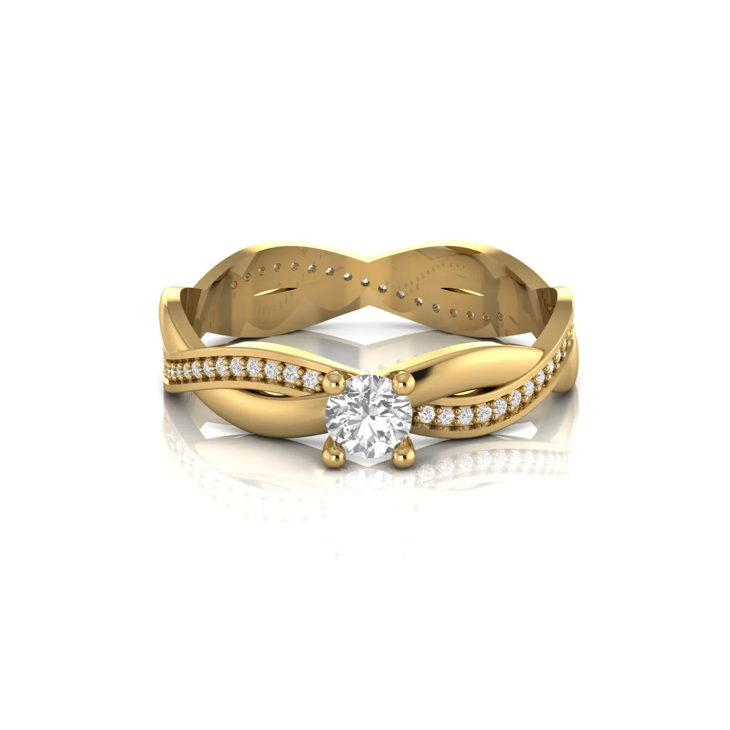 트위스트 클래식 디자인 솔리테어 천연 다이아몬드 약혼 반지 솔리드 14kt 옐로우 골드 고급 보석 여성용 결혼 선물