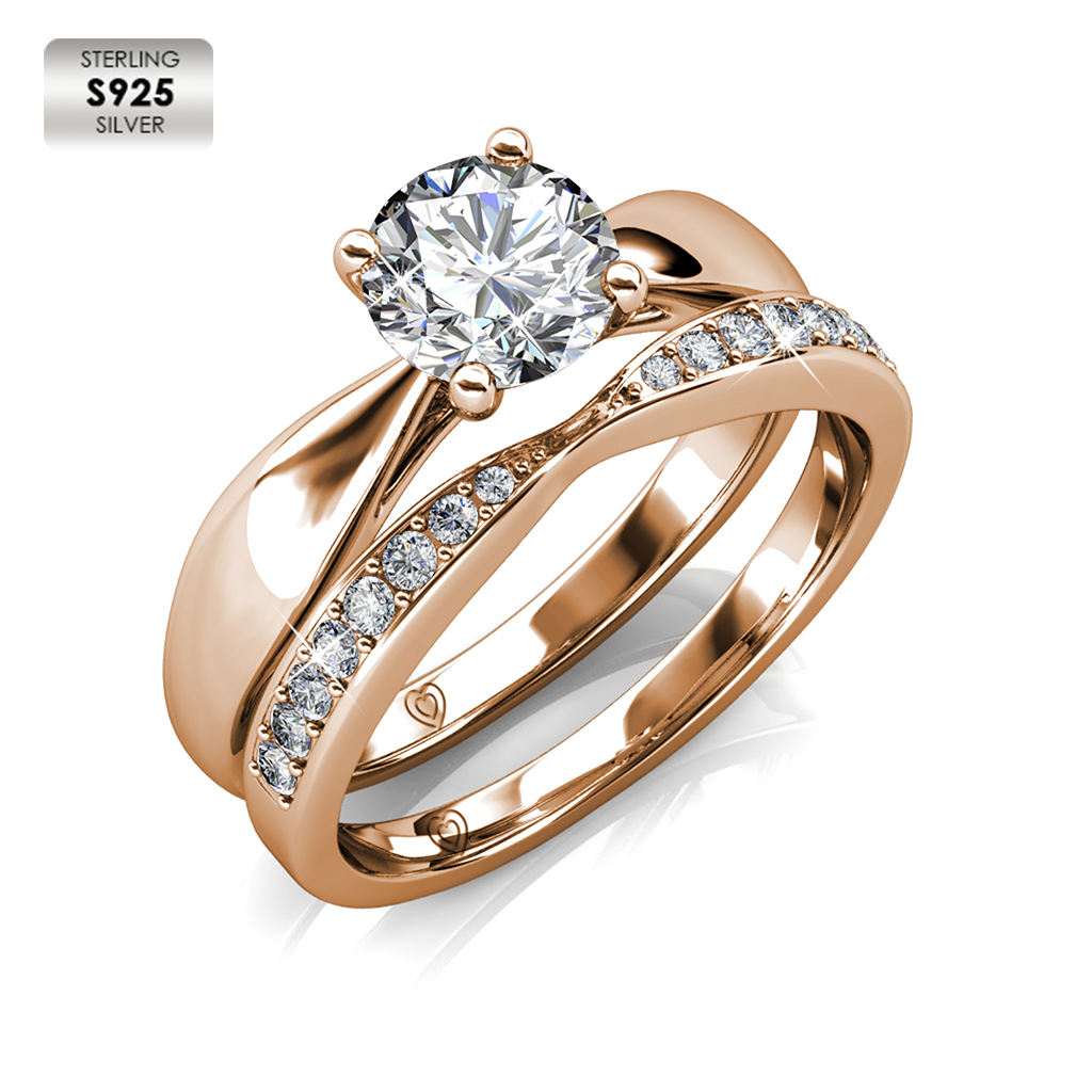 Sterling Silver 925 18k rose gold plated engagement ring set