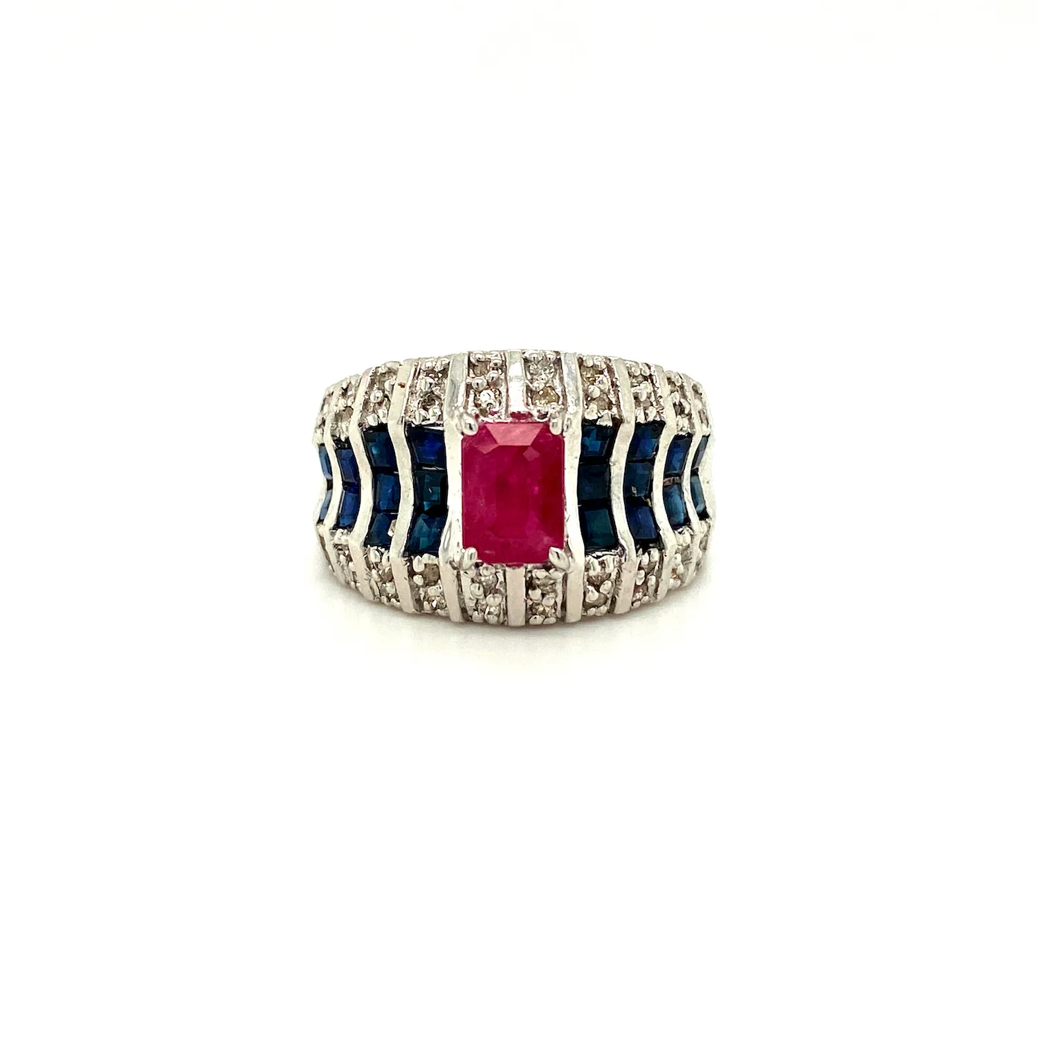 Chất Lượng Cao Ruby Sapphire Kim Cương Đá Quý Handmade Ring 925 Sterling Silver Trang Sức