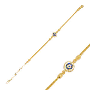 Round Sapphire and Zircon <b>Charm</b> Handmade Wholesale Turkish 925 <b>Sterling</b> <b>Silver</b> <b>Bracelet</b> Jewelry - Product Image 1