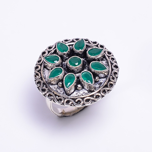 925 Sterling <b>Silver</b> <b>Adjustable</b> Bohemian Ethnic Flower <b>Ring</b> Turquoise Pear Cut Women's <b>Silver</b> Plated Designer Anniversary Party - Product Image 2