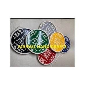Mother of Pearl Inlay Serving Tray Set | Handmade Wooden Round Tray | Arabic Ramadan <b>Eid</b> Home Decor <b>Gift</b> Luxury Kitchen Serving - Product Image 3