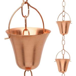 Semitree — chaîne de pluie faite à la main finition cuivre naturelle, 8,5 pieds, 14 tasses, tulipe, métal cuivre, décor de jardin en inde - Product Image 6