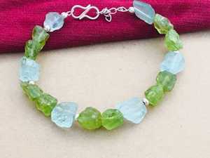 92.5 <b>Sterling</b> <b>Silver</b> 7-8"Long Natural Aquamarine and Peridot Untreated Rough Gemstone Handmade <b>Cuff</b> <b>Bracelet</b> - Product Image 3