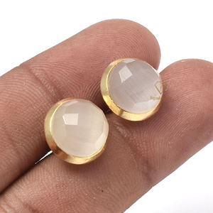 Roxi — boucles d'oreilles rondes en pierre précieuse Monalisa, en argent Sterling 925, ensemble de pierres précieuses blanches, faits à la main, pour femmes - Product Image 4