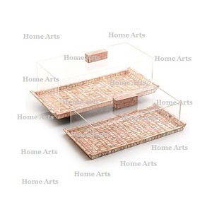 Lot de 2 plateaux à dessert de forme rectangulaire en bois et nacre avec couvercle en acrylique - Product Image 2