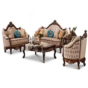 Ensemble de canapés de salon de style européen de marque Ensemble de canapés en bois de teck sculpté à la main Royal Ensemble de canapés Maharaja en bois de teck indien de luxe - Product Image 1