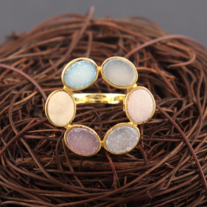 Hot Selling Classic Design Ring Natural Multi Sugar Druzy Ring Gold/silver Plated Handmade Collet Set Fashion Jewelry Women Ring - Product Image 4