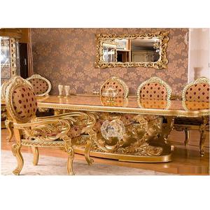 Juego de Mesa de Comedor Tallada Estilo Persa, Mesa y Sillas de Comedor Doradas de Última Moda, Muebles de Comedor Tallados a Mano Estilo Barroco - Product Image 1