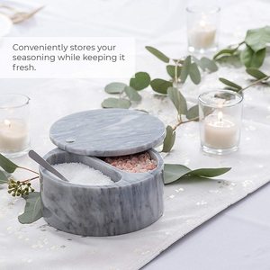 Marble Salt <b>Box</b> Dual Compartment <b>Herb</b> Spice Tools Eco-Friendly Dust Resistant Hand Wash Only Kitchen Server - Product Image 3