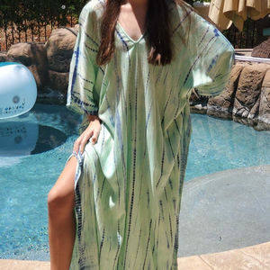 Caftan décontracté pleine longueur pour femmes motif tie dye tissé maillot de bain longueur au sol station balnéaire grande taille commande gratuite - Product Image 1