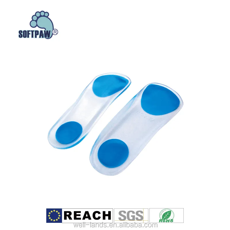 Taiwan Soft gel silicone double density design arch support reduces foot pain 3/4 silicone insole comfortable designer