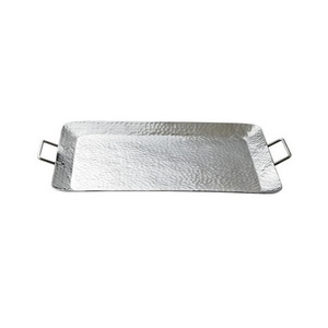 Juego de 2 bandejas metálicas plateadas de níquel pulido, bandeja alta para servir, Decoración de mesa, suministro de Hotel - Product Image 6