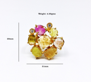 Vente en gros de diamant plaqué or, anneaux en pierre précieuse Multi Tourmaline, fait à la main, unisexe, vêtements quotidiens, vente en gros, 925 - Product Image 2