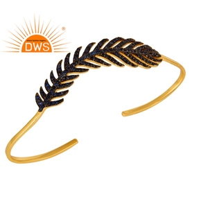 Leaf Palm 18k Gold Plated Silver Cuff <b>Bracelet</b> Blue Sapphire <b>Gemstone</b> <b>Bracelet</b> Wholesale Classic Collection - Product Image 1
