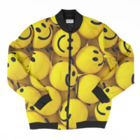 Blouson Bomber Homme Grande Taille avec Fermeture Éclair et Emoticônes Smiley, Léger, Sublimé, Personnalisable avec N'importe Quel Motif