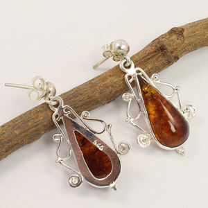 Natural naranja ámbar 10x21mm pera cabujón piedras preciosas facetadas pendientes regalo para ella mejor vendedor hecho a mano 925 plata esterlina - Product Image 2