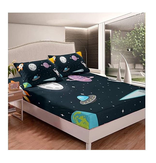 Kids Astronaut Rocket Bed Sheet Set for Boys Space Theme