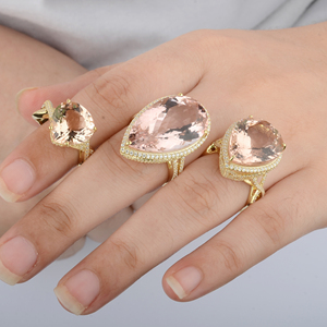 14พันของแข็งสีเหลืองทองแท้ Morganite และเพชรแหวนหมั้นแต่งงานขายส่งเครื่องประดับ - Product Image 5