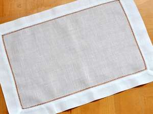 White Linen <b>Placemat</b> With Hemstitch by Hand - Product Image 3