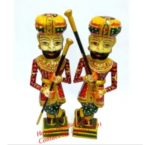 Happy Handicrafts Rajasthani Jodhpur Wooden Chowkidar Decorative Showpiece - Pack of 2