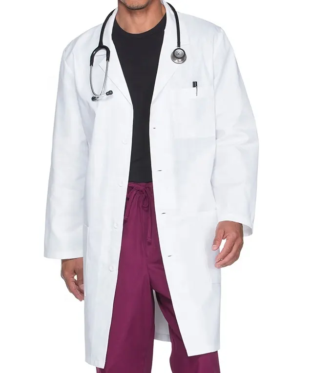 Diseño personalizado de algodón unisex enfermera hospital uniformes médicos bata blanca de laboratorio.