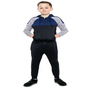 Groothandel Zwart Grijs Panel Kids Jongen Trainingspak Joggers Fleece Stof Sport Trainingspak Met Afdrukken Winter Seizoen Sportkleding