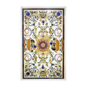 พิเศษสี่เหลี่ยมผืนผ้าหินอ่อนสีขาวดอกไม้ฝังโต๊ะรับประทานอาหารด้านบน - Product Image 1