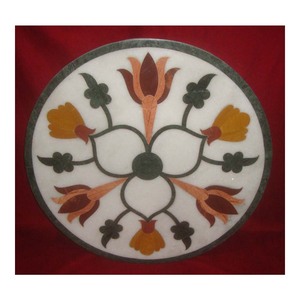 Incrustation de bijou rond en marbre blanc, motif floral, pour Table, livraison à domicile - Product Image 1